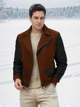 Herren elegante Bikerjacke mit kontrastierenden Ärmeln Aliams – Braun