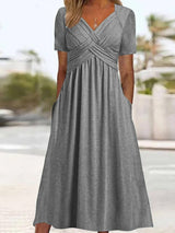 Maryjane | Damen Midikleid | V-Ausschnitt – Grau