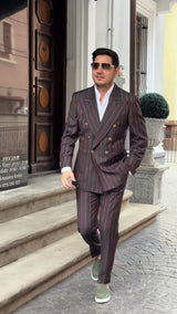 Herren eleganter Zweireiher-Anzug mit feinem Streifenmuster Aliams – Lila