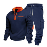 Herren nan Sweatset mit halbem Reißverschluss, Brusttasche und Cargo-Jogger Drune – Navyblau