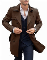 Herren eleganter Trenchcoat mit doppelter Knopfleiste und hochwertigem Innenfutter Aliams – Braun