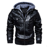 Herren Lederjacke mit Kapuze und Taschen – Dunkelblau