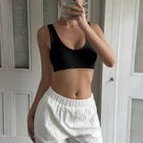 Damen Sport-Bustier mit bequemen breiten Trägern und elastischem Schnitt Drune – Schwarz