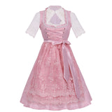 Oktoberfest Dirndl Kleid für Damen – Grünes Trachtenkleid mit Schürze & Bluse – Rosa