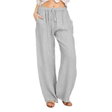 Damen nan weite Leinenhose mit elastischem Bund und Tunnelzug Drune – Hellgrau