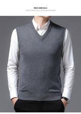 Herren V-Pullover aus feiner Baumwollmischung mit eleganter Struktur Aliams – Mittelgrau