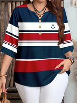 Damen Bluse mit Blumenmuster und Knopfleiste Drune – Rotblau