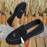 Damen nan bequeme Slip-On Loafer mit dekorativem Quastenbesatz und ergonomischer Gummisohle Drune – Schwarz (Schwarzer Boden)