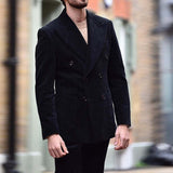 Herren eleganter Cord-Blazer mit doppelter Knopfleiste und praktischen Taschen Aliams – Schwarz