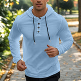 Herren nan Henley-Kapuzenpullover mit Knopfleiste und verstellbarem Kordelzug Drune – Hellblau