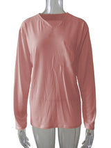 Damen nan legeres Langarmshirt mit V-Notch-Ausschnitt, Brusttasche und lockerer Oversize-Passform Drune – Ohne Taschen - Rosa Langarm
