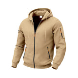 Herren nan technische Zip-Hoodiejacke mit wasserabweisenden Reißverschlusstaschen, Kapuze und verstärkten Ärmelpaspeln Drune – Khaki