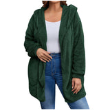 Damen nan kuschelige Teddy-Fleece Kapuzenjacke mit großen Eingrifftaschen und entspannter Silhouette Drune – Dunkelgrün