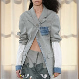 Trendiger Oversize-Denim-Blazer Damen – Streetstyle Jacke mit Schulterpolstern – Grau