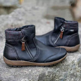Damen nan lederoptik gefütterte Stiefelette mit seitlichem Reißverschluss und rutschfester Laufsohle Drune – Schwarz