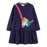Mädchen Langarmkleid mit zauberhaftem Einhorn-Applikationsdesign Drune – Rot