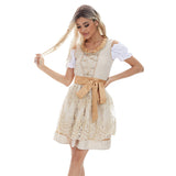 Damen nan kurzes traditionelles Dirndlkleid mit Spitzenbluse, Schnürung und dekorativer Schürze Drune – 4610 Khaki