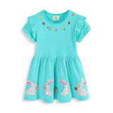 Mädchen Kurzarm Kleid mit verspieltem Hasen- und Blumenmotiv Drune – Farbnummer