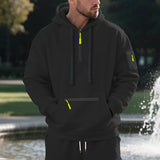 Herren nan technischer Freizeit-Hoodie mit kurzem mittigem Reißverschluss, Reißverschluss-Kängurutasche und Ärmeltasche Drune – Schwarz