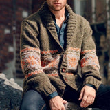 Herren Strickjacke mit hohem Kragen und farbenfrohem Muster Aliams – Dunkelgrün