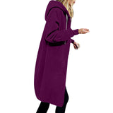 Damen nan langer Oversize Kapuzenmantel mit gerundetem Saum und Reißverschlusstaschen Drune – Purpurrot