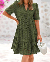 Anjika – Elegantes Sommer Kleid Mit Spitzenrüschen – Dunkelgrün