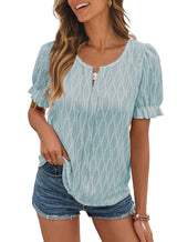 Jacquard-Top mit Puffärmeln für Damen – Trendy, locker und bequem – Hellblau