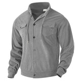 Herren nan strukturierte Cord-Workerjacke mit verdeckter Kapuze, Druckknopfverschluss und aufgesetzten Brusttaschen Drune – Grau