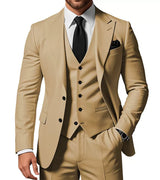 Herren Slim Fit 3-Dreiteiler Satz | Hochzeitsgast Anzug – Beige