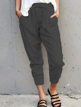 Damen nan lässige tapered Leinenhose mit elastischem Bund und Bündchen Drune – Dunkelgrau