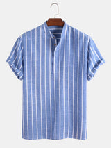 Samuel | Kurzarm-Henley-Sommerhemd mit Streifenmuster – Blau