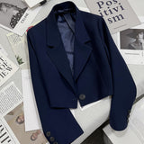 Damen nan kurzer taillierter Blazer mit markantem Revers und Ein-Knopf-Verschluss Drune – Navyblau 2329