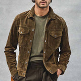 Herren Wildlederjacke mit praktischen Brusttaschen Aliams – Olivgrün