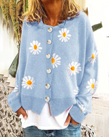 Damen Strickpullover mit Blumenmuster | Langarm – Blau