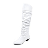 Damen nan knielange Slouch-Stiefel mit weichem Schaft und niedrigem Blockabsatz Drune – Weiß (niedriger Absatz)
