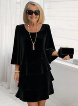 Margaux | Elegantes Midi-Kleid mit Rüschen – Schwarz