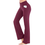 Damen nan ausgestellte Highwaist Yogahose mit seitlicher Handytasche und formendem Komfortbund Drune – Weinrot