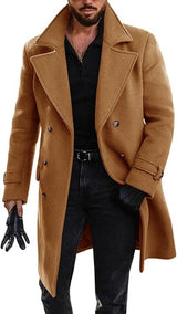 Herren eleganter Langmantel mit doppelter Knopfleiste Aliams – Camel