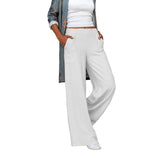 Damen nan weite Leinenmix-Hose mit hohem elastischen Bund und aufgesetzten Seitentaschen Drune – Weiß