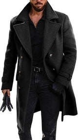 Herren eleganter Langmantel mit doppelter Knopfleiste Aliams – Schwarz