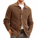 Herren Strickjacke mit großflächiger Rippstruktur und praktischen Taschen Aliams – Braun