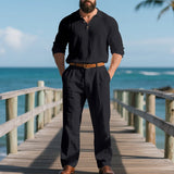 Herren nan elegante Leinenhose mit Bundfalten, geradem Bein und verdecktem Hakenverschluss Drune – Schwarz