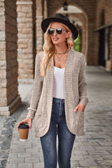 Damen nan langer gerippter Cardigan mit aufgesetzten Taschen und offener Front Drune – Khaki