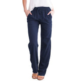 Damen nan leichte Leinenhose mit elastischem Bund Tunnelzug und weitem Bein Drune – Marineblau