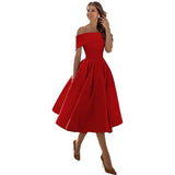 Azrielle – Elegantes schulterfreies Kleid – Rot