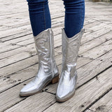 Damen nan Cowboystiefel mit mittelhohem Blockabsatz und seitlichem Reißverschluss Drune – Silber