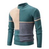 Bequemer gestrickter Herrenpullover mit Rundhalsausschnitt – Grün - Grau - Khaki