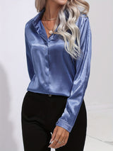 Odalinde - Damen Elegante Satinbluse – Blau