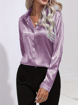 Odalinde - Damen Elegante Satinbluse – Rosa