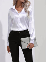 Odalinde - Damen Elegante Satinbluse – Weiß